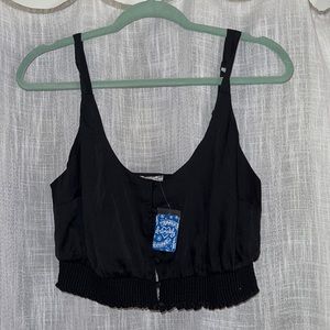 Free people black satin button down crop top. New with tags